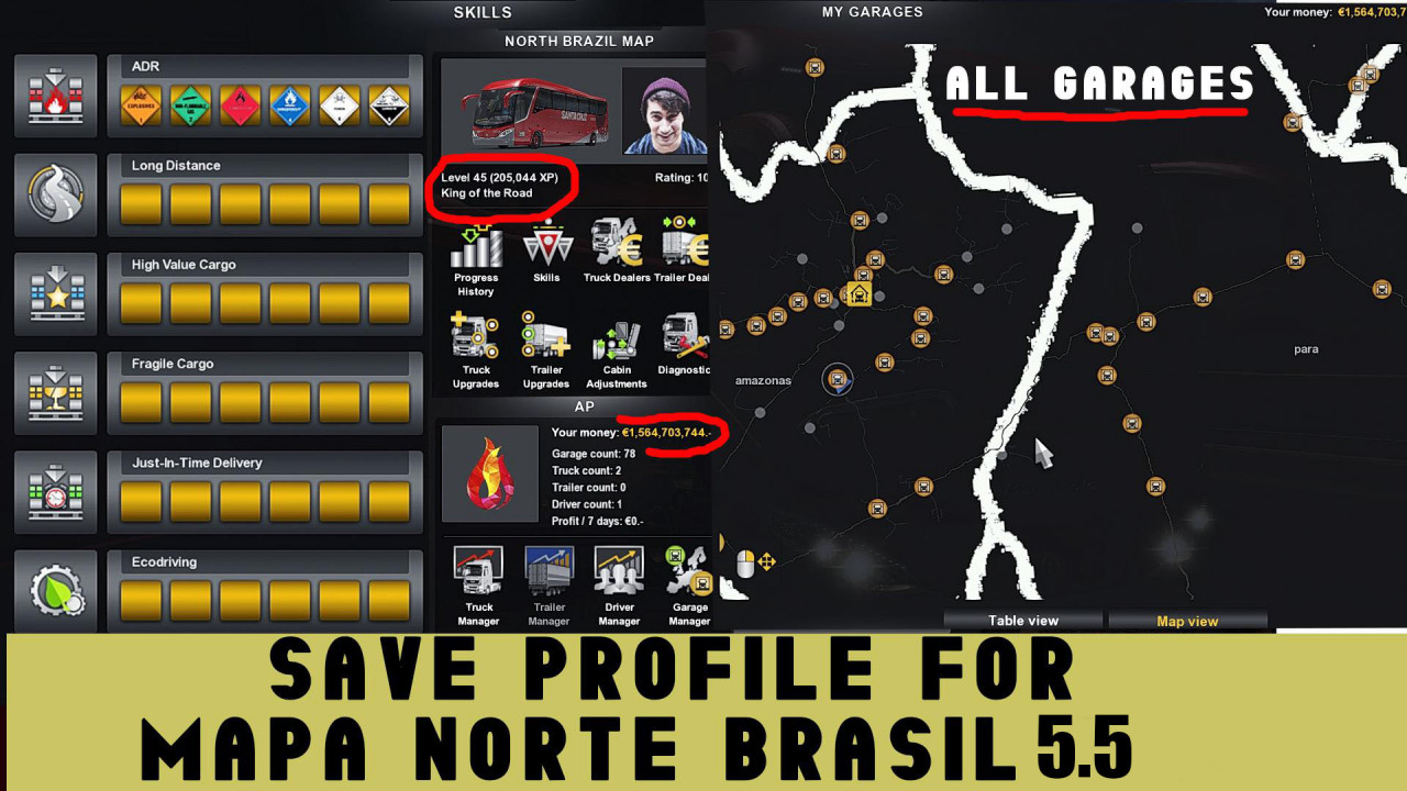 Save Game (Profile) For Map North Brasil 5.5 ETS2 1.41